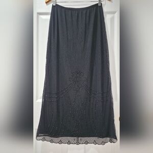 Black Beaded Mesh Maxi Skirt | Gothic Whimsigoth Versatile Evening Wear Size 12